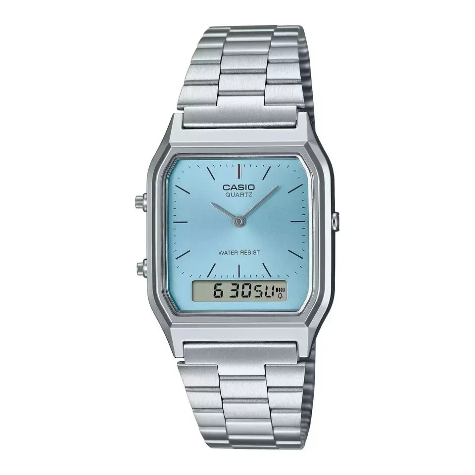CASIO AQ-230A-2A1 Retro Blue Dial Watch | Dual Time | Stainless Steel / FAST