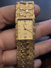 Elgin Diamond FM 503-017 Men Gold Tone Watch Quartz New Battery Broken Link C208