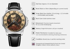 Count Dracula Roman Numerals Leather Strap Big Dial Wrist Watch