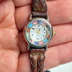 Vintage Speidel Mosaic Inlay Braided Leather Watch OS Brown Boho Eclectic Artsy