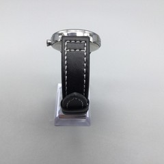 Vince Camuto Mens Watch 42mm Silver Tone Blue Dial Black Faux Leather 3ATM