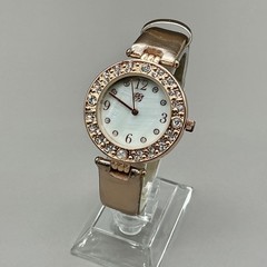 Elizabeth Taylor Womens Watch White Dial Rose Gold Crystal Bezel Gold Strap