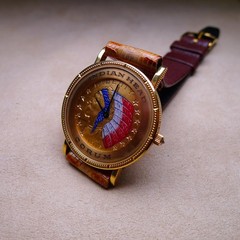 Corum 18K Watch 5 Dollars Indian Head Coin 1915. Brown Leather Strap, Case 31mm