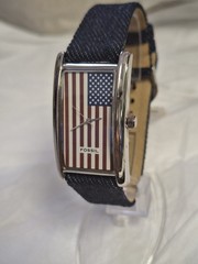 Fossil F2 Ladies Three-Hand Navy Leather USA Flag Watch ES9167