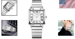 Luxury Silver Square Watch with Roman Numerals for Men | Versatile 33mm Design