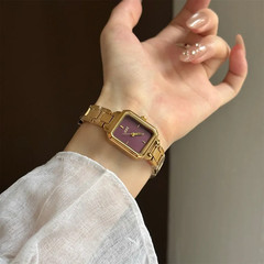 Women’s Gold Rectangle Quartz Watch Purple Dial Bracelet Wristwatch Elegant Fash
