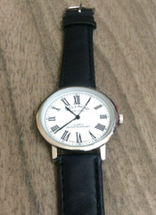 Vellacio New York Men’s Watch Round White Dial Roman Hours on Black Leather Band