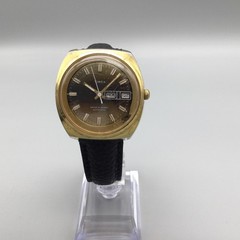 Vintage Timex Viscount Mens Watch 37mm Brown Dial Gold Tone Day Date Automatic