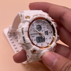 SANDA Sport Watch Digital Analog White Resin Chronograph Alarm Water Resist