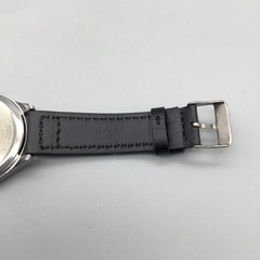 Vince Camuto Mens Watch 42mm Silver Tone Blue Dial Black Faux Leather 3ATM