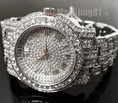 Men Hip Hop Iced Silver Plated Techno Pave Bling Simulated Diamond Rapper Watch