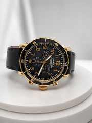 Shinola Runwell Sport Chrono 48mm Gold Black Leather Men’s Watch