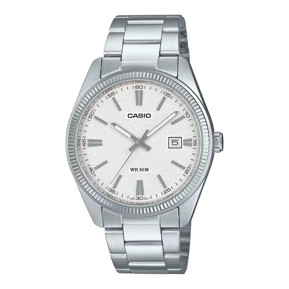 Casio MTP-1302DA-7A Men’s White Dial Stainless Steel Analog Watch Date