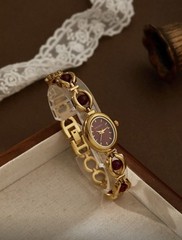 Gold and Burgundy Vintage Style Round Women’s Watch