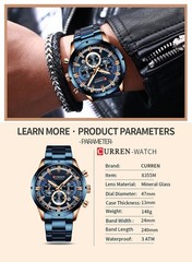 CURREN Men Watch with Second-Dials Chronograph Wristwatch Steel Quartz Watches