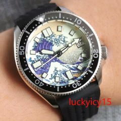 Tandorio 37MM Wave Dial Japan 3.8 NH35A Automatic Mens Wristwatch Green Luminous