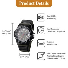 2 in 1 Mens 24-Hour Dial Quartz Analog Carabiner Clip on Watch with Canvas Strap