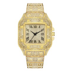 Classic Luxury Business Men’s Steel Strap Square Roman Scale Rhinestone