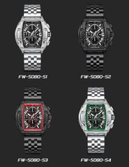 MARK FAIRWHALE Tonneau Multifunction Chronograph Calendar Luminous Quartz Watch
