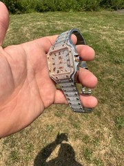 14k Rose Gold Plated & Stainless Steel Two Tone Real Mens Watch Iced CZ Arabic