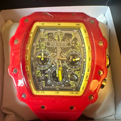 Invicta Men’s Quartz Chronograph Analog Watch Red Silicone Strap Tonneau