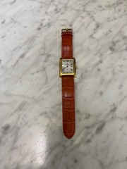 Peugeot Men’s Vintage Tank Shape 14K Gold Plated Watch with Roman Numeral Dial