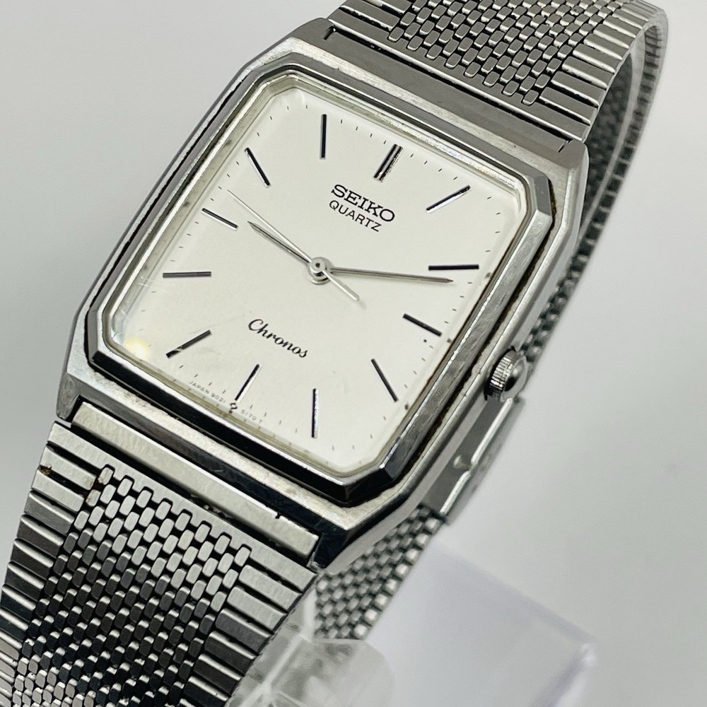 Vintage SEIKO Chronos Quartz 9021-5130 Square White Dial Men’s Watch New Battery
