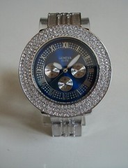 Men’s Silver Finish Blue Dial Clear Bling Fashion Dressy Party Watch