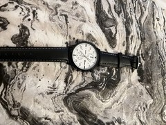 Geneva Quartz Analog Watch White Dial Black Leather Strap 40-43mm