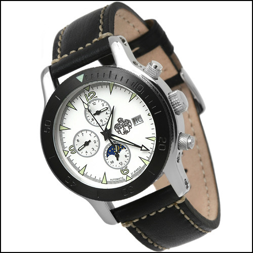 S.U.G. PHENOM MEN’S 21J AUTOMATIC WATCH NEW WHITE DIAL SUG BLACK LEATHER STRAP