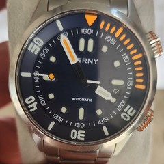 BERNY Unisex Automatic Diver 20 ATM Blue Dial Date Steel Bracelet Watch