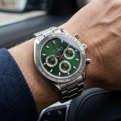 COSO Torvex Chronograph Watch Green Dial Red Accents Black Bezel Steel