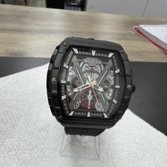 WLISTH Men’s Automatic Skeleton Tonneau Wristwatch Date Black Rubber Strap