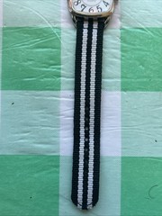 Women’s Silver Tone Black And White Band Quartz Watch