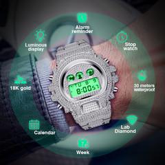 18K Gold IPS Plated LED Digital Hip Hop Bling Ice out Mens Watch Iced Cz Diamond