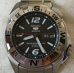 Seiko SRP TS Watch Sports Automatic 100m Black Dial Stainless Steel