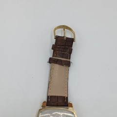 VTG Quartz Wristwatch Rectangle Gold Tone Large Numbers Seconds Hand Works FLAWS