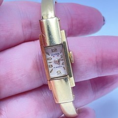 Vintage Gold-toned Art Deco Hilton Swiss Bangle Watch 2.5″ wide