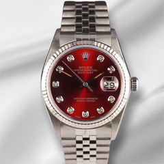 Rolex 36mm Datejust Steel Fluted Red Dial Watch
