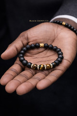 Men’s Luxury Tiger Eye & Lava Stone Bracelet Gold Spacers Natural Stone Bracelet