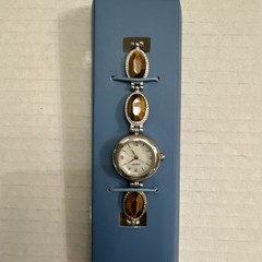 NIB Vintage Avon Tiger’s Eye Cabochon Link Watch Mother of Pearl Face Box