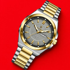 Mens 43mm Luxury Watch Two Tone Steel Gold Gray Dial Day Date 30M Wrist Poedagar