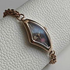 Jennifer Lopez Gold Tone Asymmetrical Watch Bracelet Brown Iridescent Chain Link