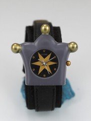 Stone Watch Women Gray Plastic Steel Black Leather WR Battery Yellow Quartz