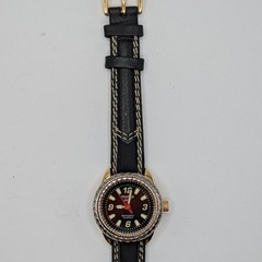 Vtg Reebok Sport Watch Silver/Gold-tone 100M Black Leather Band 28mm New Battery