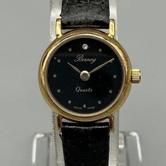 Benny Womens Watch 19mm Black Dial Gold Tone Leather Strap Classic New Battery