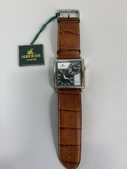 Adee Kaye Beverly Hills Dual Time Watch Square Brown Leather Band AK410M