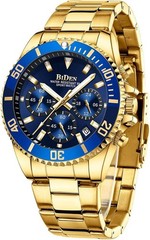 Biden Men’s Gold Blue Chronograph Wristwatch 30m Water Resistant Stainless Steel
