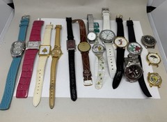 LOT 15 WATCHES BULOVA FOSSIL WALTHAM KENNETH COLE DISNEY ETC ALL TESTED WORKING
