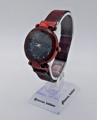 Unbranded Unisex Red Case, Black Dial Diamond Indices Red Magnetic Strap Watch
